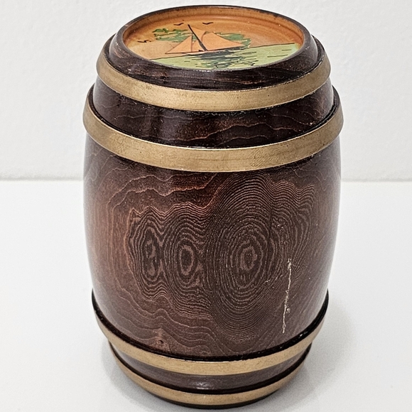 PERCE Wooden Barrell with Sail Boat Coin Piggy Bank - Picture 16 of 16